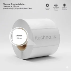 100x25MM Thermal Transfer Barcode Labels (1UP – 2000pcs, Semi Glossy)